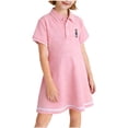 thumbnail image 2 of Eltusu Girls Cotton Dresses, Short Sleeve Collared A-Line Button School Uniform Dress Pink Size 8 T, 2 of 6