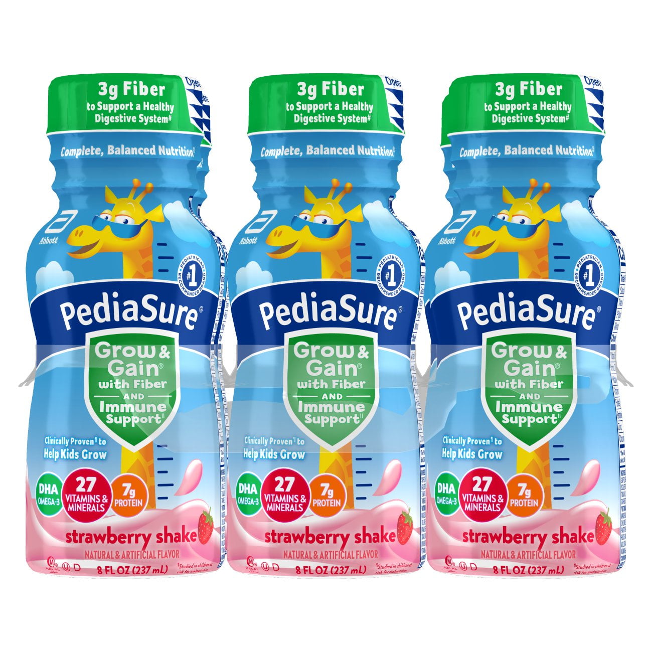 PediaSure Grow & Gain Nutritional Shake with Fiber, Strawberry, 8 fl oz Bottle (6 Count)