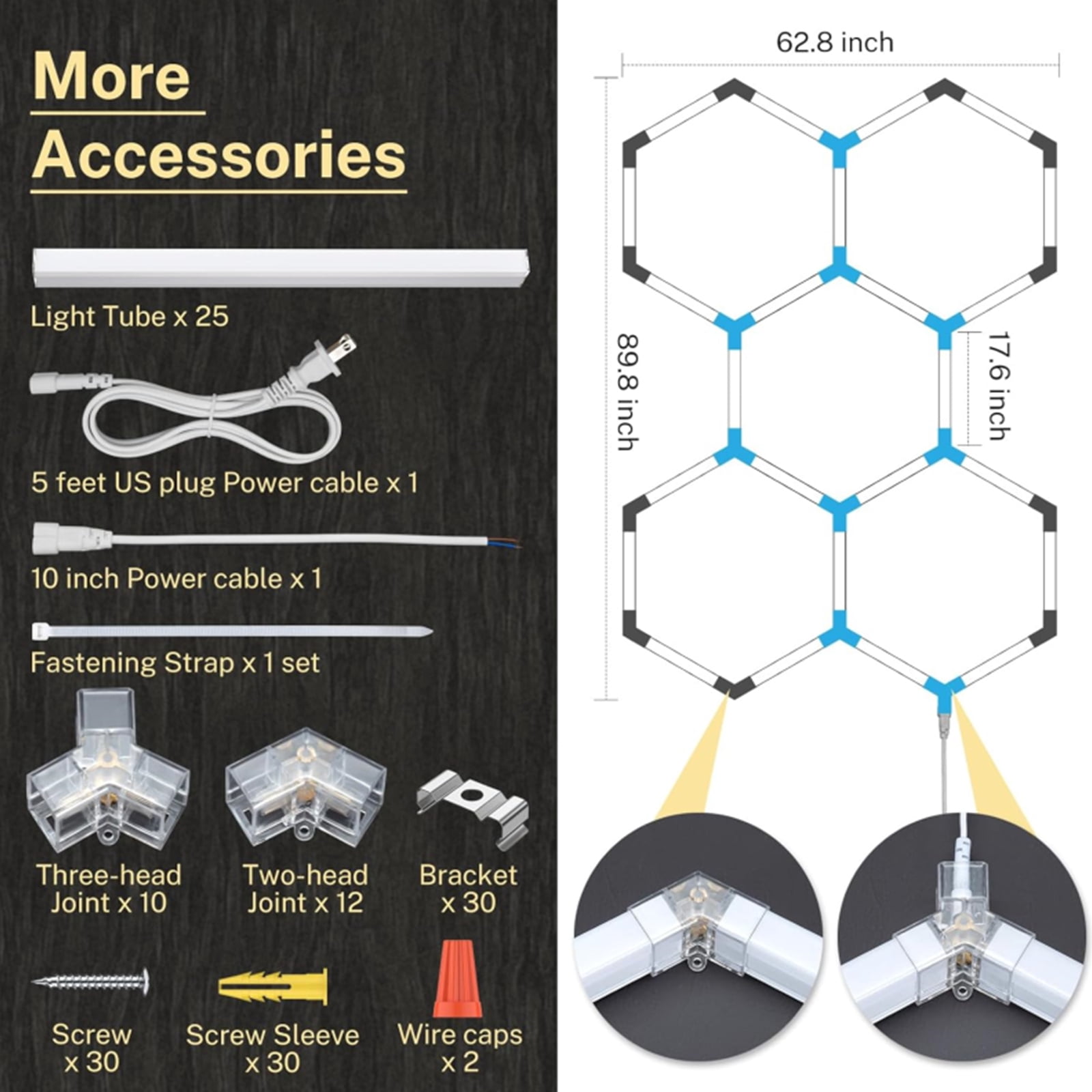 Modern LED Hex Garage Light Fixture 6000K 250W 5 Grid Hexagon Light Set for Garage/Car Shop/Commercial/Store/Office Over 110V Honeycomb Lighting Set