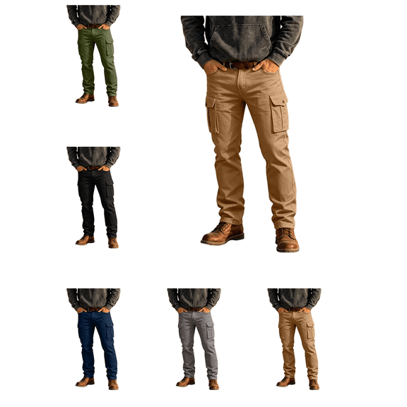 Busydd Cargo Pants for Men Solid Color Multi Pocket Work Trousers Outdoor Straight Leg Hiking Pants S