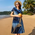 thumbnail image 4 of Balery Navy Blue Marble Vestidos sueltos de manga corta para mujer, vestidos de verano 2025, vestidos casuales de corte A con vuelo., 4 of 6