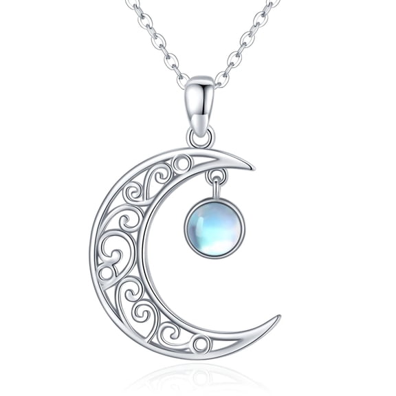 Midir&Etain Celtic Moon Necklace 925 Sterling Silver Celtic Moonstone Pendant Necklace Women's Crescent Jewelry Gift for Women