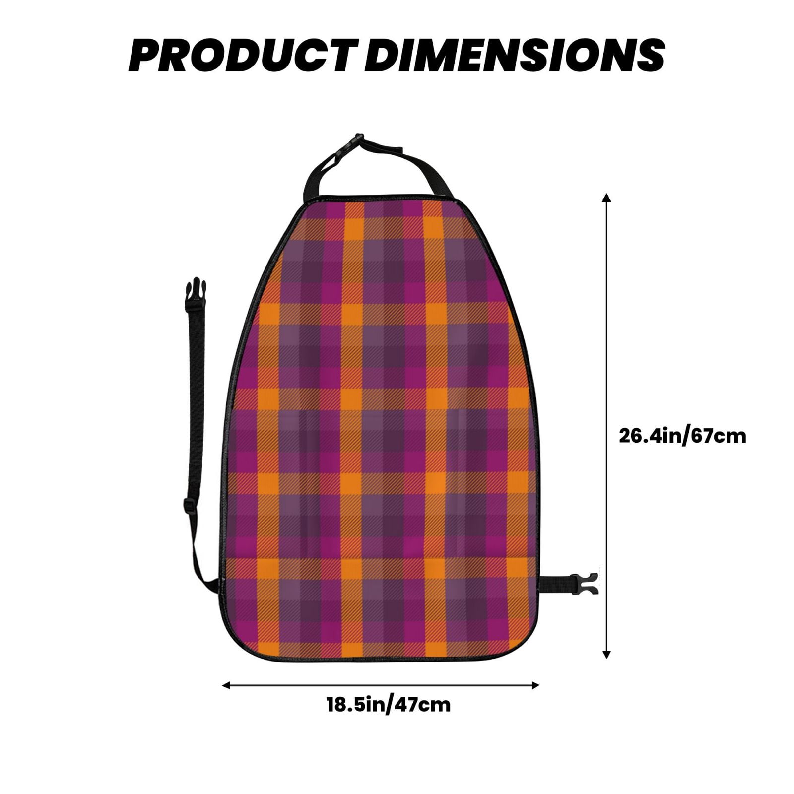 Kdxio Orange and Purple Plaid Print 2 Pack Car Kick Mat Seat Cover Back Protector Mat with Pockets for Organizer Backseat Protector and Storage Anti Kick Pad for Vehicles