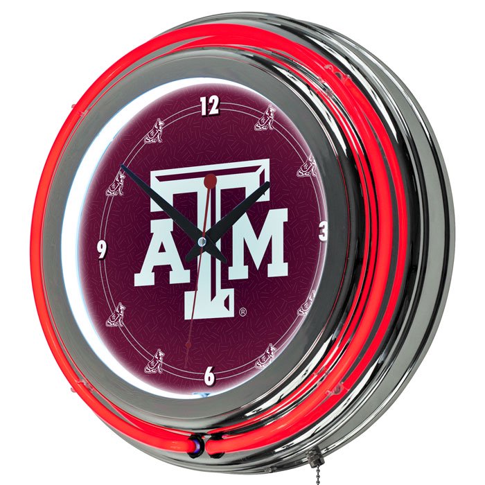 NCAA Texas A&M University Chrome Double Rung Neon Clock