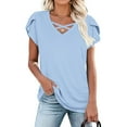 thumbnail image 6 of Uaswgudfs ​Women's Flared Sleeve V-Neck Blouse​ - Crossover Detail & Breathable Short Sleeve for Trendy Summer Outfits, 6 of 7
