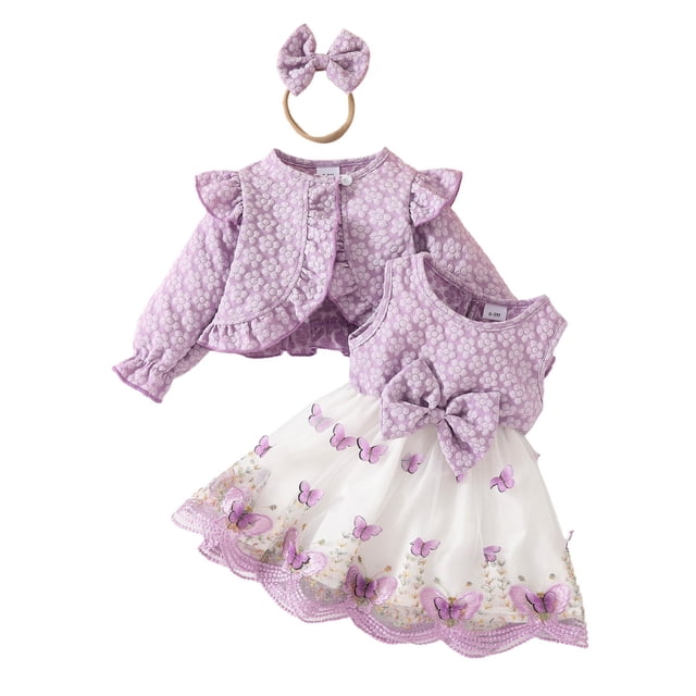 Odeerbi Niñas Fiesta Floral Tank Dress Con Bolero Shrugs Conjunto Mariposa Bordado Encaje Tul Vestido Conjunto de Dos Piezas