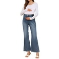 thumbnail image 2 of INSPIRE CHIC Womens Maternity Denim Bootcut Flared Jeans Stretchy Mid Rise Elastic Bell Frayed Hem Pregnancy Pants Jeggings S Grey Blue, 2 of 6