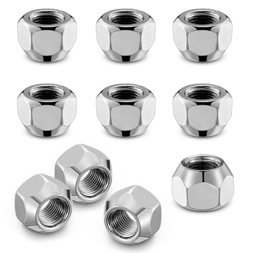 SPBTAR 1/2x20 Wheel Lug Nuts, 10pcs 1/2-20 Lug Nuts OEM Factory Style One-Piece Silver Solid Chrome Open End Finish Lug Nuts 0.82 inch 21mm Hex 0.63 inch 16mm Tall for Trailers Tire Wheel