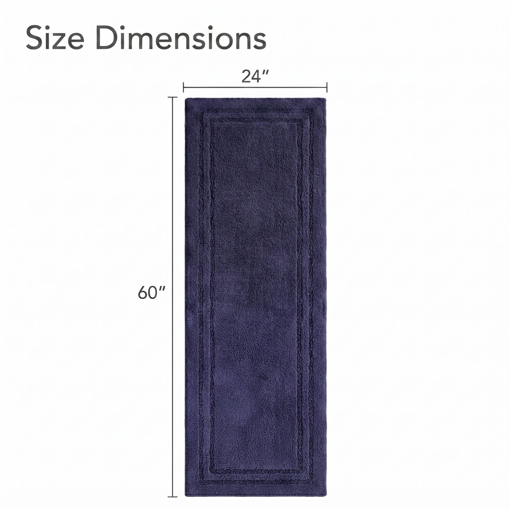 Superior Solid Bordered Cotton Washable Non-Slip Bath Rug, Runner Size, Navy Blue