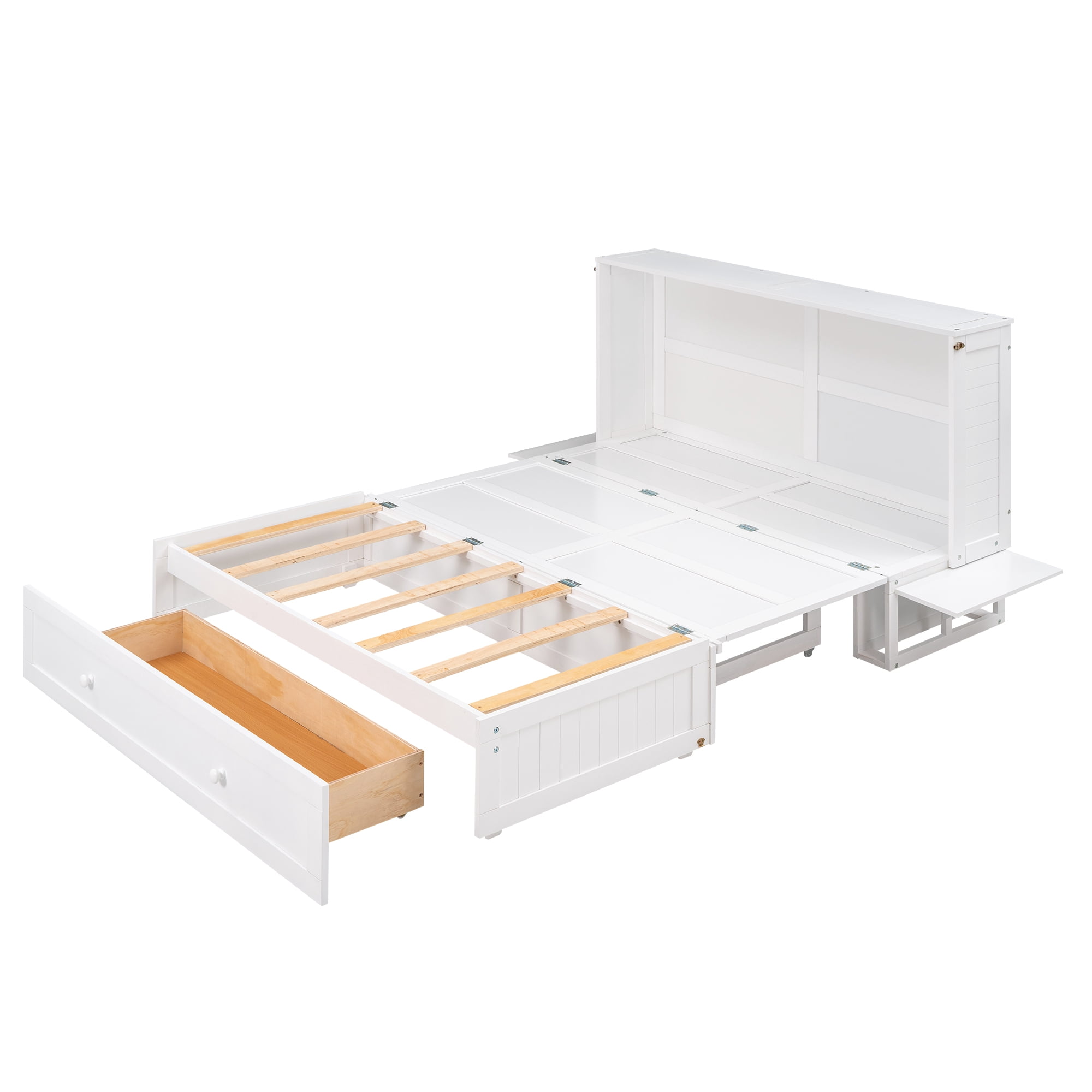 Euroco Queen Size Murphy Bed with Shelf and Drawers, Convertible into a Cabinet with USB Charging Station for Adult Living Room, Easy Open and Close