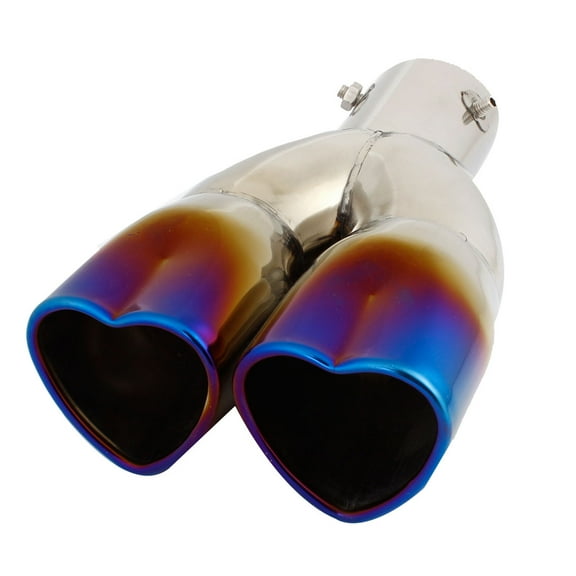 Unique Bargains Car Stainless Steel Dual Heart Style Rolled Exhaust Muffler Tip Silver Tone Blue