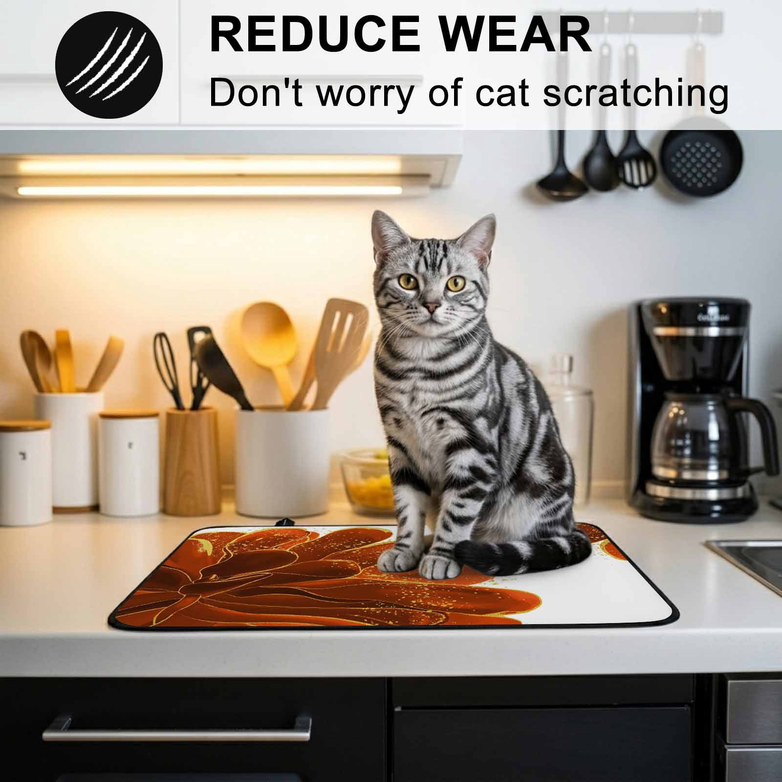 Burnt Orange Stove Top Cover for Electric Stove, Heat-proof & Non Slip Glass Top Stove Cover Protector, Sparkle Gold Stained Floral Flower Art Kitchen Flat Cooktop Rubber Mat 31x24 Inches