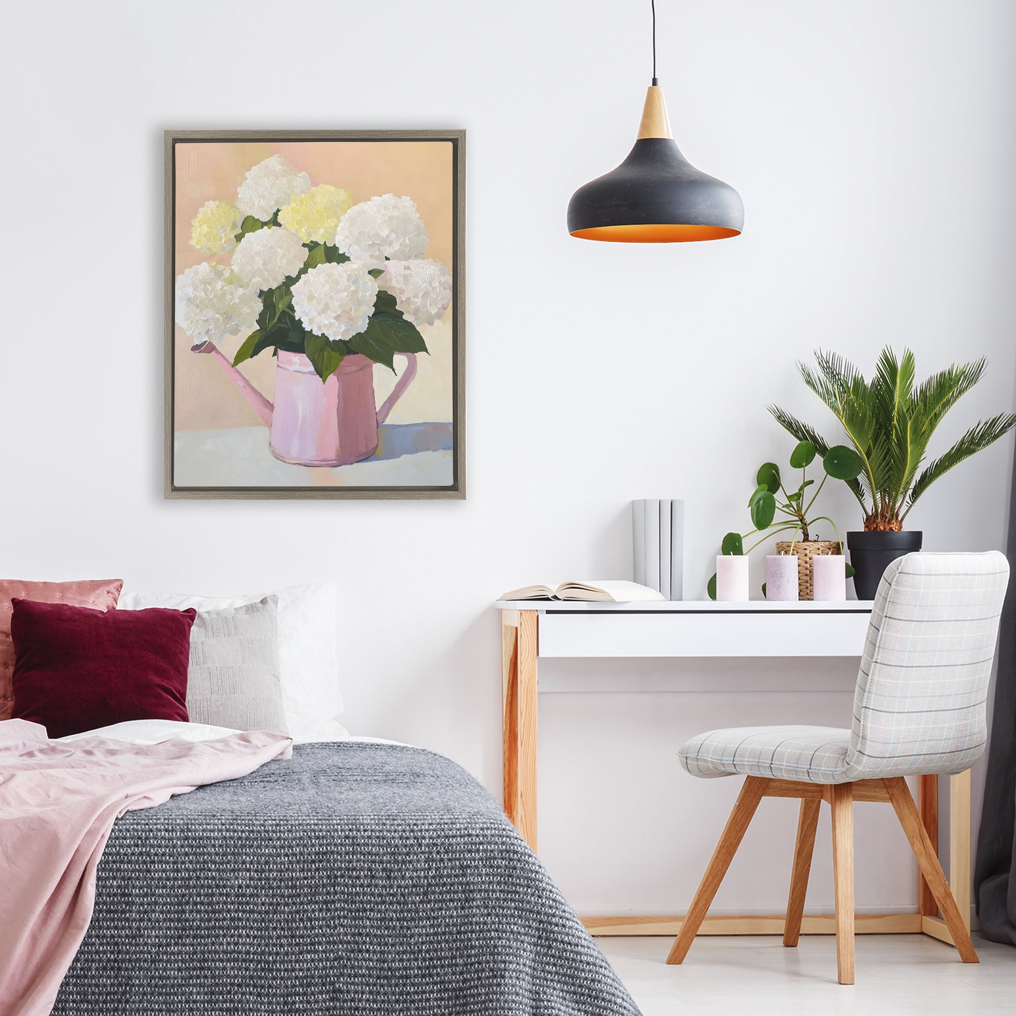 Stupell Industries Hydrangeas in Watering Can Brown Framed Floater Canvas Wall Art, design by The Prints Vibe