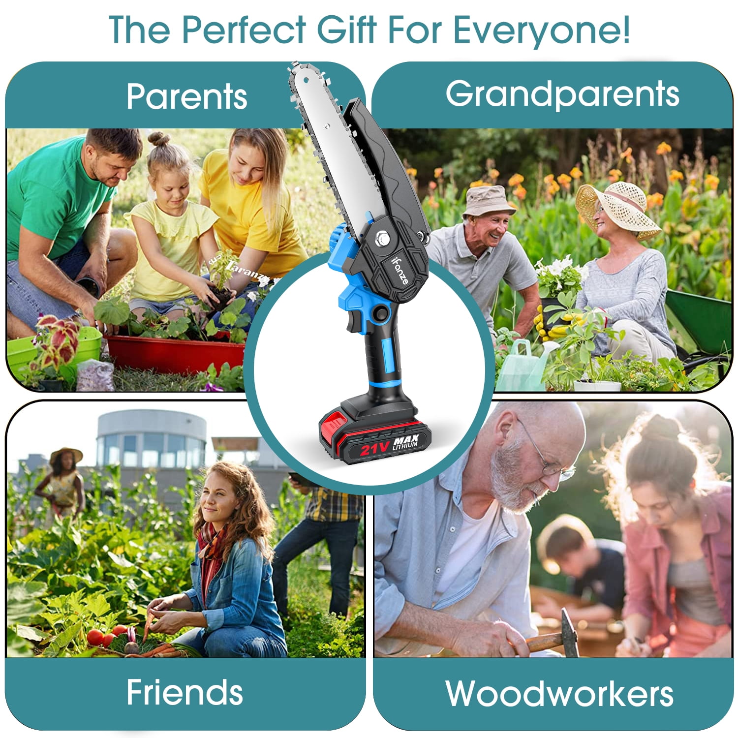 Qunler 6 inch & 4 inch Mini Chainsaw, 2-in-1 Cordless Power Chainsaws with 2 Rechargebale Battery, Electric Pruning Saw for Garden Outdoor Tree Trimming Branch Wood Cutting