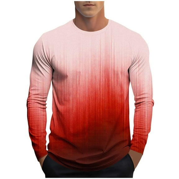 Paiwinds Men's Fashion Print Sports Blouse, Gradient Long Sleeve Round Neck Shirt with Polyester-Cotton Blend for Casual Wear, Stylish for Outdoor Activities & Daily Use, Comfortable & Easy to Care