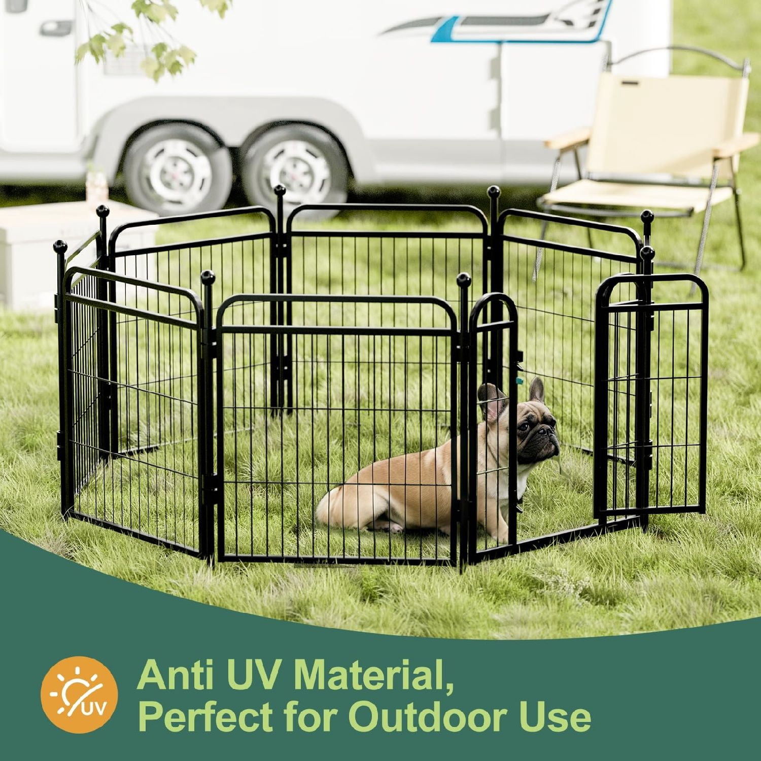 Panels Dog Pen Outdoor/Indoor Dog Fence Exercise Pen for Small/Medium Dogs, Foldable Pet Play Yard Gate with Gravity Automatic Lock, Pet Playpen, Black