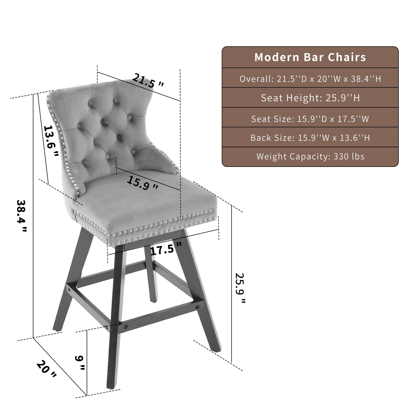 Modern Swivel Bar Stools Set of 4, Grey Counter Height Bar Stools with Back for Kitchen Island, Velvet Upholstered Island Chairs with Wood Legs, Barstool Chairs, Sillas para Barra de Cocina