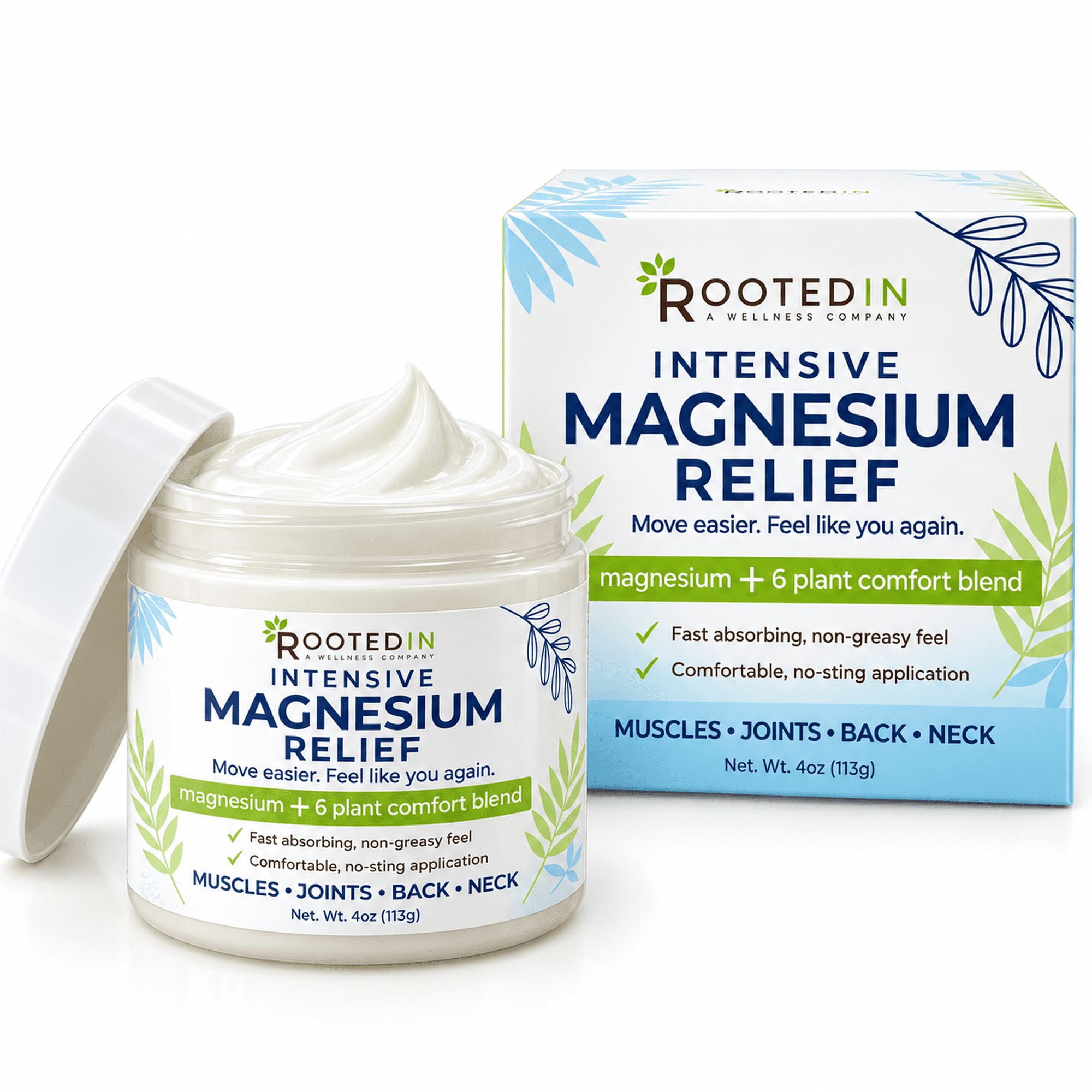 (2 pack) Rooted In Intensive Magnesium Relief Cream for Muscles and Joints, 4 oz