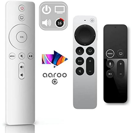 aarooGo TV Button Remote for Apple TV 4K HD Remote A2169 A1842 A1625 A1427 A1469 A1378 A1218 w/Volume Control for Most Popular TVs (Ivory)