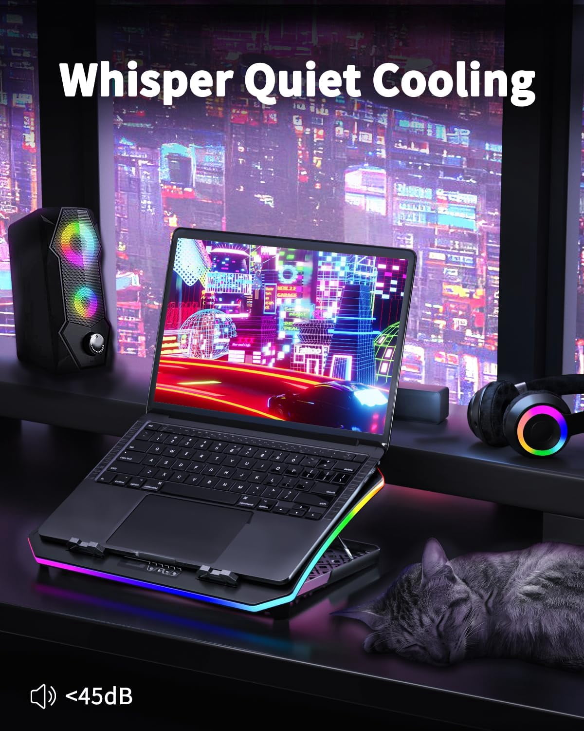 Upgraded Gaming Laptop Cooler Pad With 9 Quiet Rgb Fans  For 15.6-17.3 Inch Laptops 7 Height Stands 2 Usb Ports Phone Stand-blue