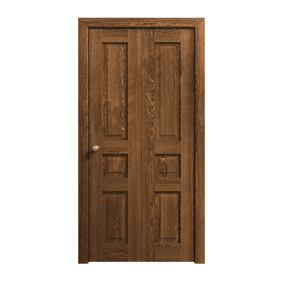 Sliding Closet Bi-fold Doors 36 x 80 inches | Ego 5012 Cognac Oak | Sturdy Tracks Moldings Trims Hardware Set | Wood Solid Bedroom Wardrobe Doors