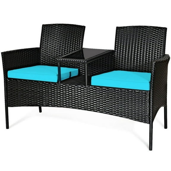 Kadyn Patio Conversation Set, Patio Loveseat Set Outdoor 2-seat Leisure Furniture with with Removable Cushions and Table, Suitable forLawn Garden,Courtyard, Turquoise