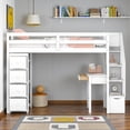 thumbnail image 2 of Tcbosik Twin Size Loft Bed with Desk and Storage Stairs, Shelves and Drawers, Wood Bed Frame with Full Length Guardrail, Easy Assembly, White, 2 of 9