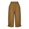 thumbnail image 5 of Wycnly on Sale Capris for Women Womens Loose Cropped Pants Casual Solid Elastci Waist Straight Leg Crop Trousers Vintage Cotton Linen Pants with Pockets, 5 of 5
