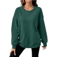thumbnail image 3 of Hearthz Fleece Sweatshirts for Women Solid Color Drop Shoulder Long Sleeve Women's Crewneck Sweatshirts Fall Winter Athletic Workout Pullover Top Dark Green XL, 3 of 6