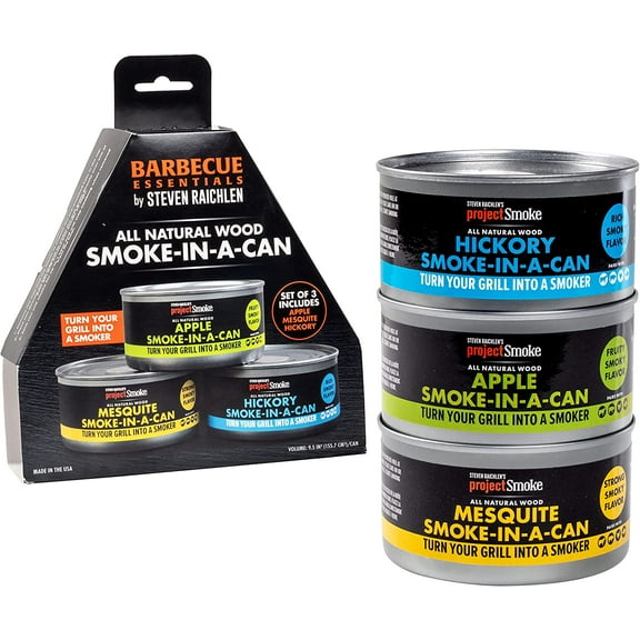 Steven Raichlen's Planet Barbecue 3 Pack Smoke in a Can - Apple, Mesquite, Hickory - Turn Any Grill into a Smoker - Easily Infuse Natural Wood Flavor into Food