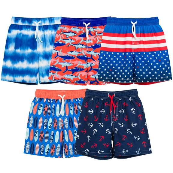 Dreamwave Toddler Boys 5 Pack Swim Trunks Bathing Suits Infant to Toddler