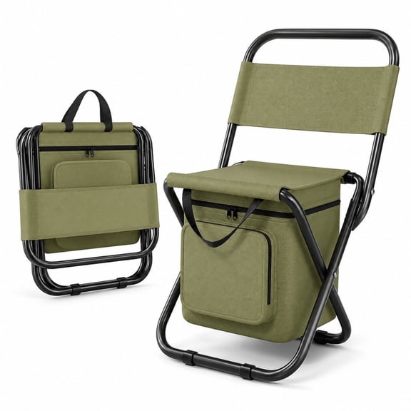 Beacozofu Foldable Camping Chair with 10L Insulated Cooler Bag Heavy Duty Steel Frame Portable Fishing Stool (1 Count)