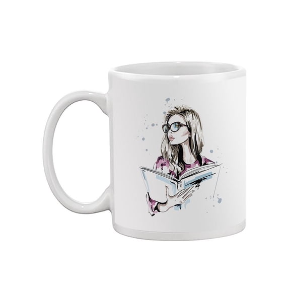 Woman With Book And Glasses Mug - Image by Shutterstock