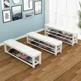 thumbnail image 1 of Taburete largo de acero y madera para cambiar zapatos, armario de almacenamiento, Zapatero, taburete de descanso de entrada, asiento para zapatos, silla de tienda, 1 of 4