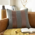 thumbnail image 2 of Surya Fiona FNA-001 20"Hx20"W Square Cotton & Leather Pillow Kit in Black/Brown, 2 of 4