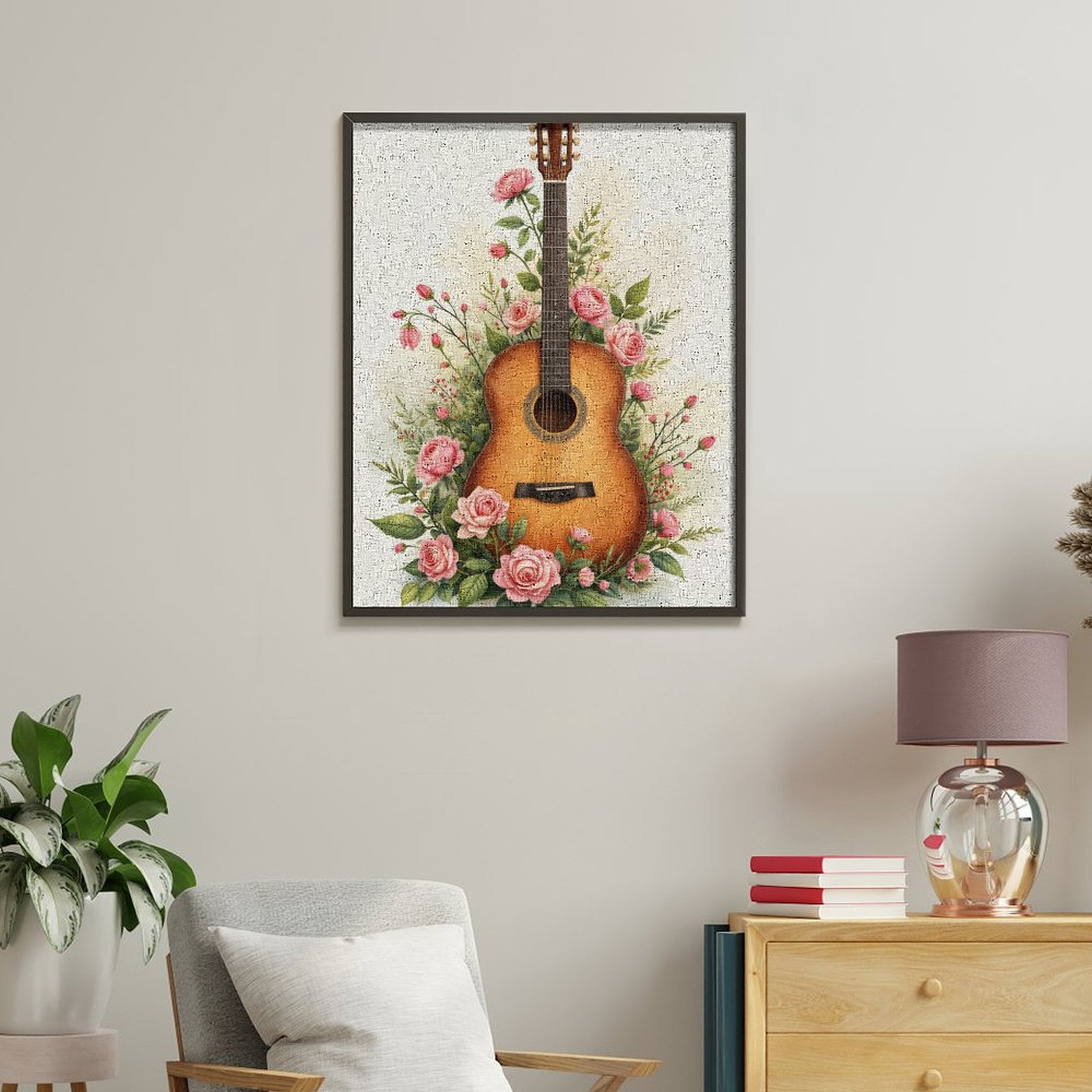 Paint By Numbers Kit for Adults Beginner - Guitar Floral Arrangement Art DIY Canvas Painting Kits for Adults, Frameless Paint By Number for Adults for Home Wall Decor 16x20 Inch