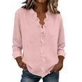 thumbnail image 2 of Craaazy Women's Relaxed Fit V Neck Blouse, Solid Color Long Sleeve Ruffle Accent Top, Loose Comfy Cotton Linen Tee for Work & Daily Wear Gifts, 2 of 6