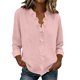 thumbnail image 2 of Craaazy Women's Relaxed Fit V Neck Blouse, Solid Color Long Sleeve Ruffle Accent Top, Loose Comfy Cotton Linen Tee for Work & Daily Wear Gifts, 2 of 6