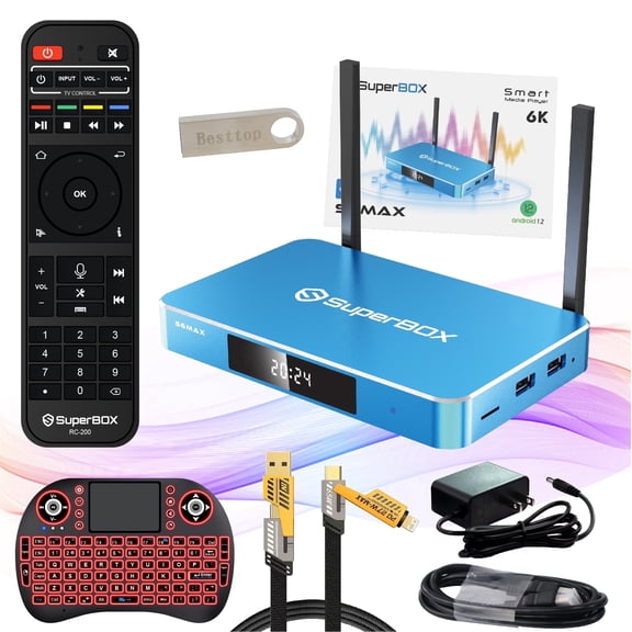 2025 Latest S6 Max Super Box, 4G RAM 64G ROM S6 Superbox with 4 Gifts (Keyboard, USB Hub, Audio,Flash Drive), S6ma-x Smart 6K Box with Voice Remote, Android 12, Bluetooth 5.2,