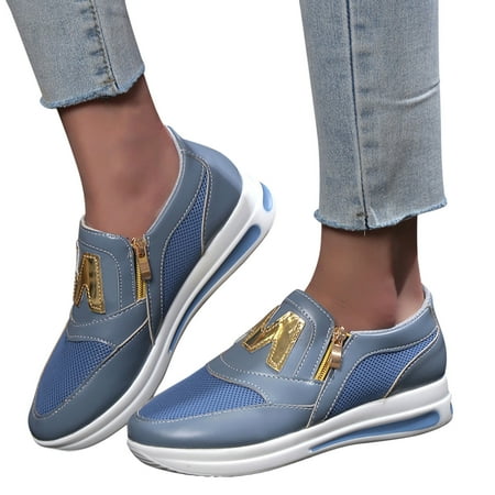 Mepaouo Women s Casual Shoes Breathable Walking Shoes Zipper Comfortable Slip on Sneakers