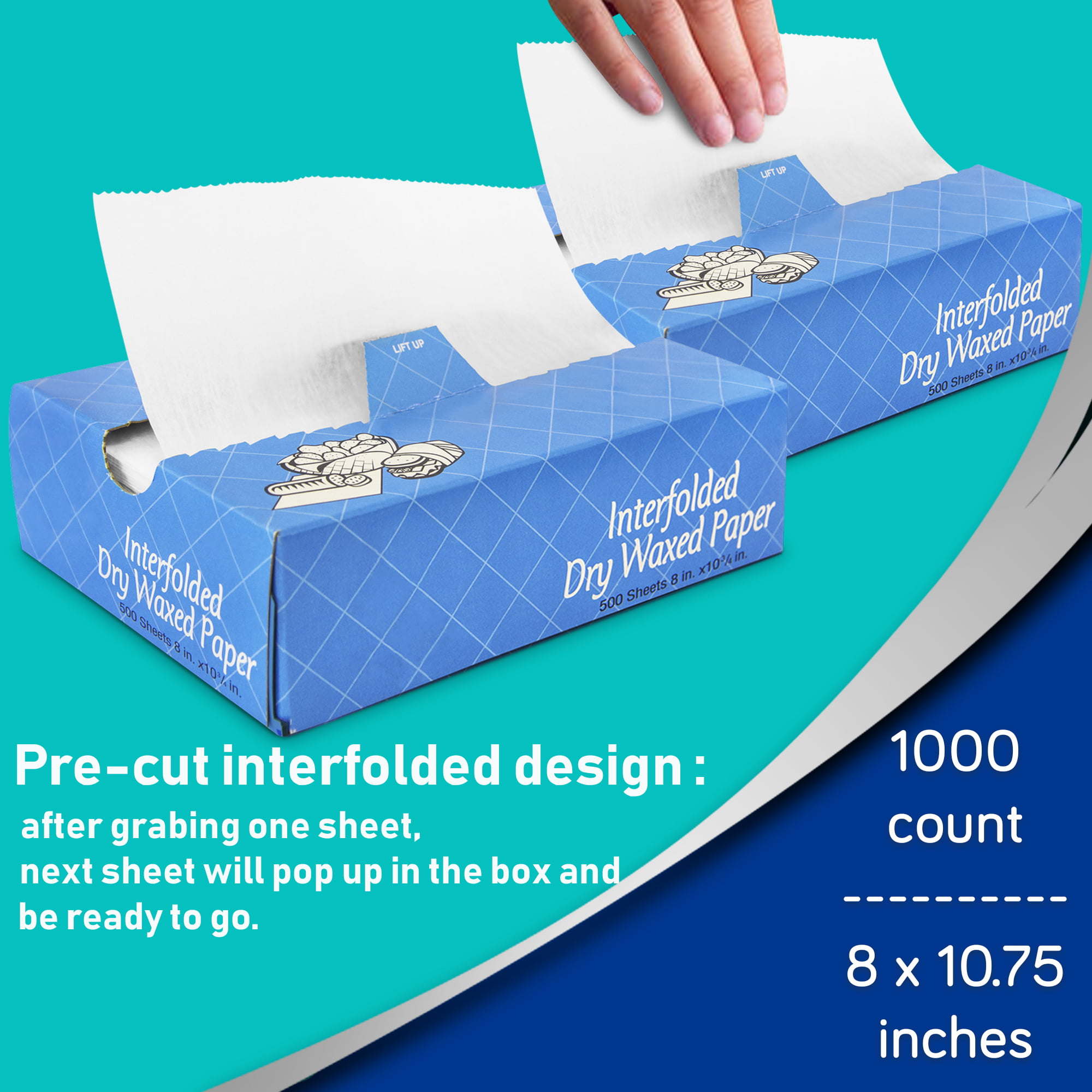 1000 Interfolded Food and Deli Dry Wrap Wax Paper Sheets with Dispenser  Box, 8 x 10.75 Inch [2x500 Pack]