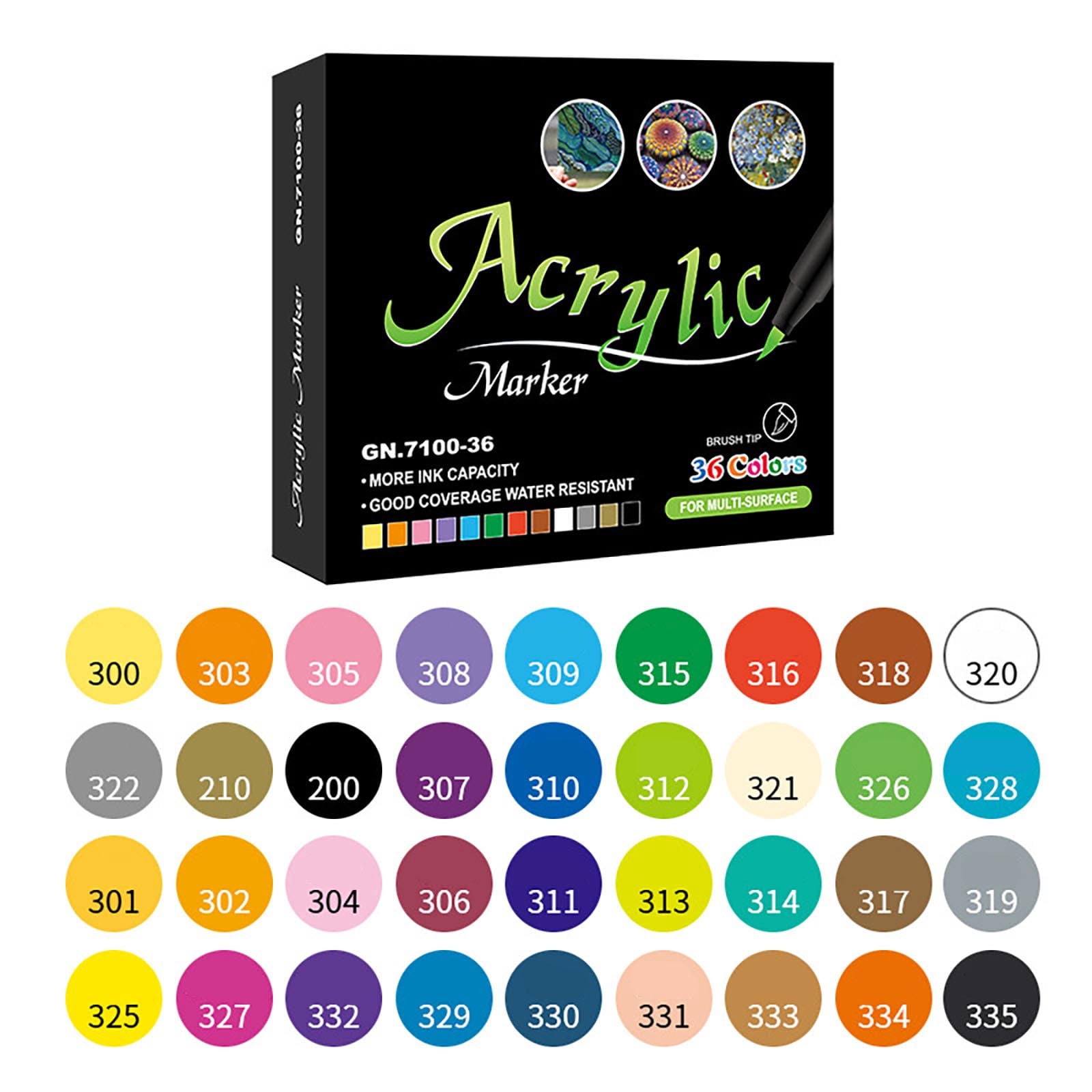 Acrylic Brush Markers,Fabric Paint Markers,36Color Acrylic Paint Pens,Acrylic Paint Markers for Canvas Wood Rocks & Fabric Painting,7100 Soft Head Acrylic Water-based Paint Marker(36pcs/Set)