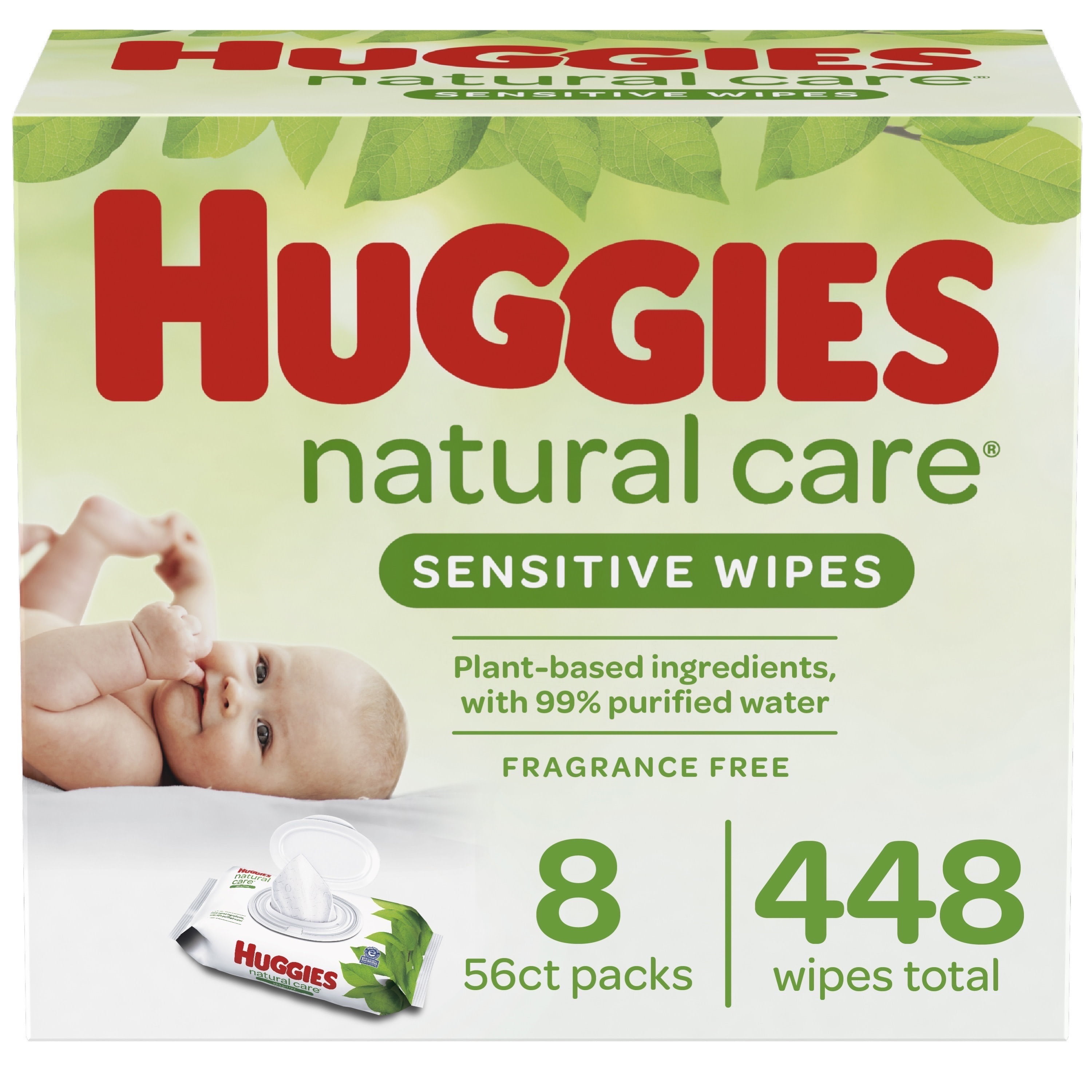 448 Wipes Sensitive 8 Flip-top Packs Huggies Natural Care Unscented Baby Wipes
