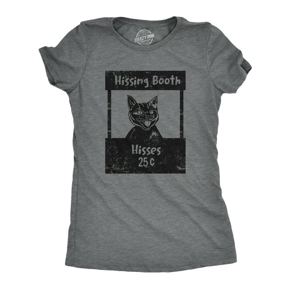 Womens Hissing Booth T Shirt Funny Mean Kitten Hiss Joke Tee for Ladies (Dark Heather Grey - HISSING) - M