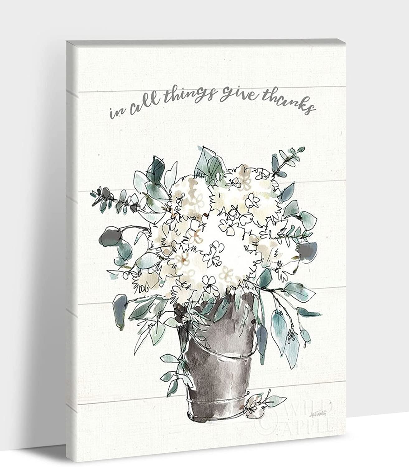 Farmhouse Wall Art - Plant Flower Pictures Wall Art, Modern Farmhouse Bathroom Wall Decor, White Flower Canvas Print, Still life with Vase Painting Framed Artwork for Rustic Home Wall Decor 12x18 Inch