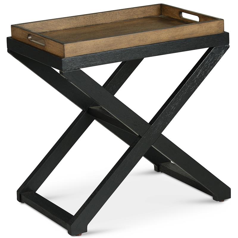 Bowery Hill Traditional Walnut and Ebony Solid Wood Chairside Table