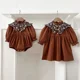 thumbnail image 3 of Korean Sisters Dress Spring Autumn Baby Girls Retro Bodysuit Girls' Floral Big Lapel Puff Sleeve Dress Cute Toddler One Piece, 3 of 6