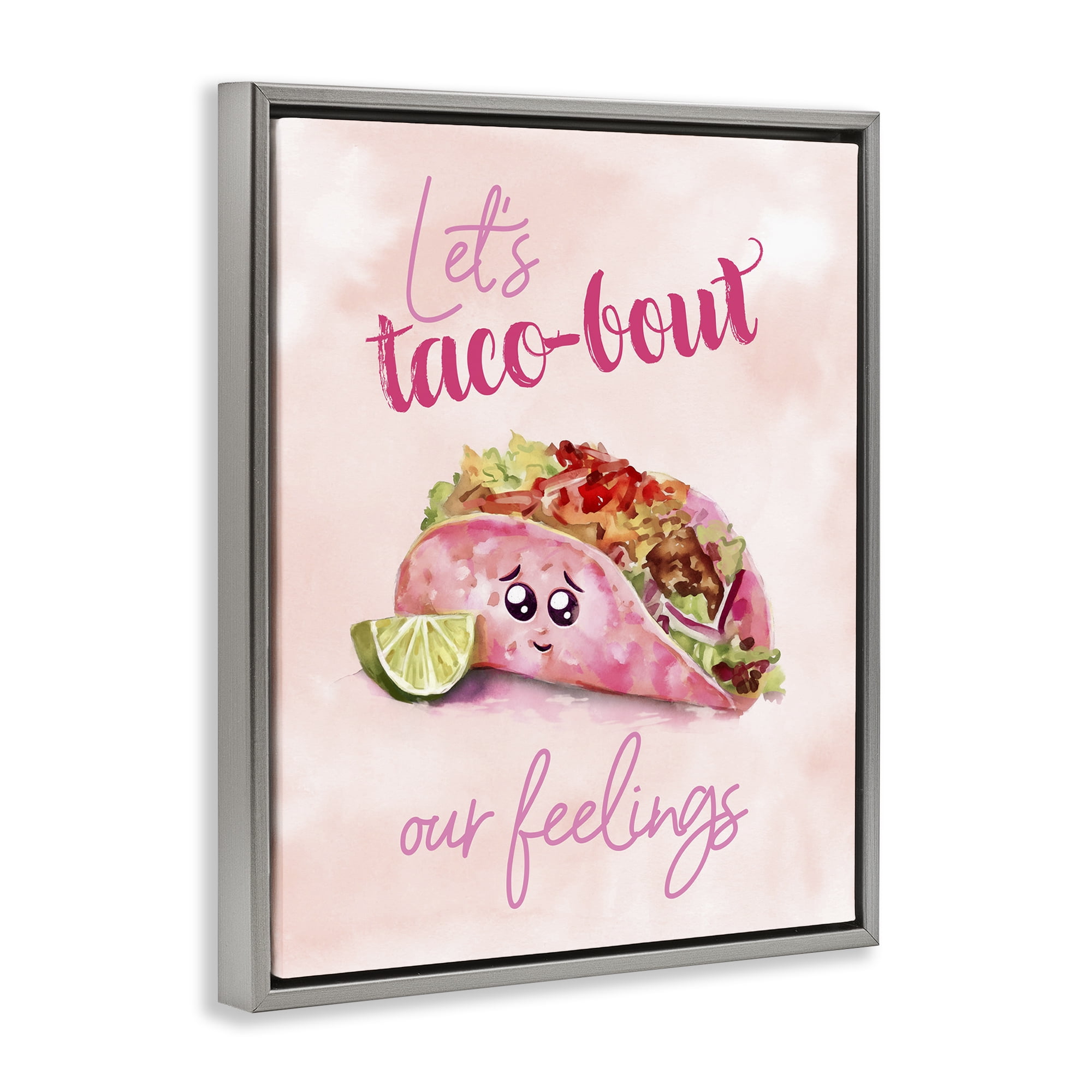 Stupell Industries Taco-Bout Our Feelings Novelty Painting Gray Floater Framed Art Print Wall Art, 17 x 21