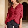 thumbnail image 5 of HJYCHN Womens Tops Linen Shirt with Embroidered Sleeves and Chiffon Collar Elegant Casual Blouse for Summer Wear Womens Shirts Red L, 5 of 6