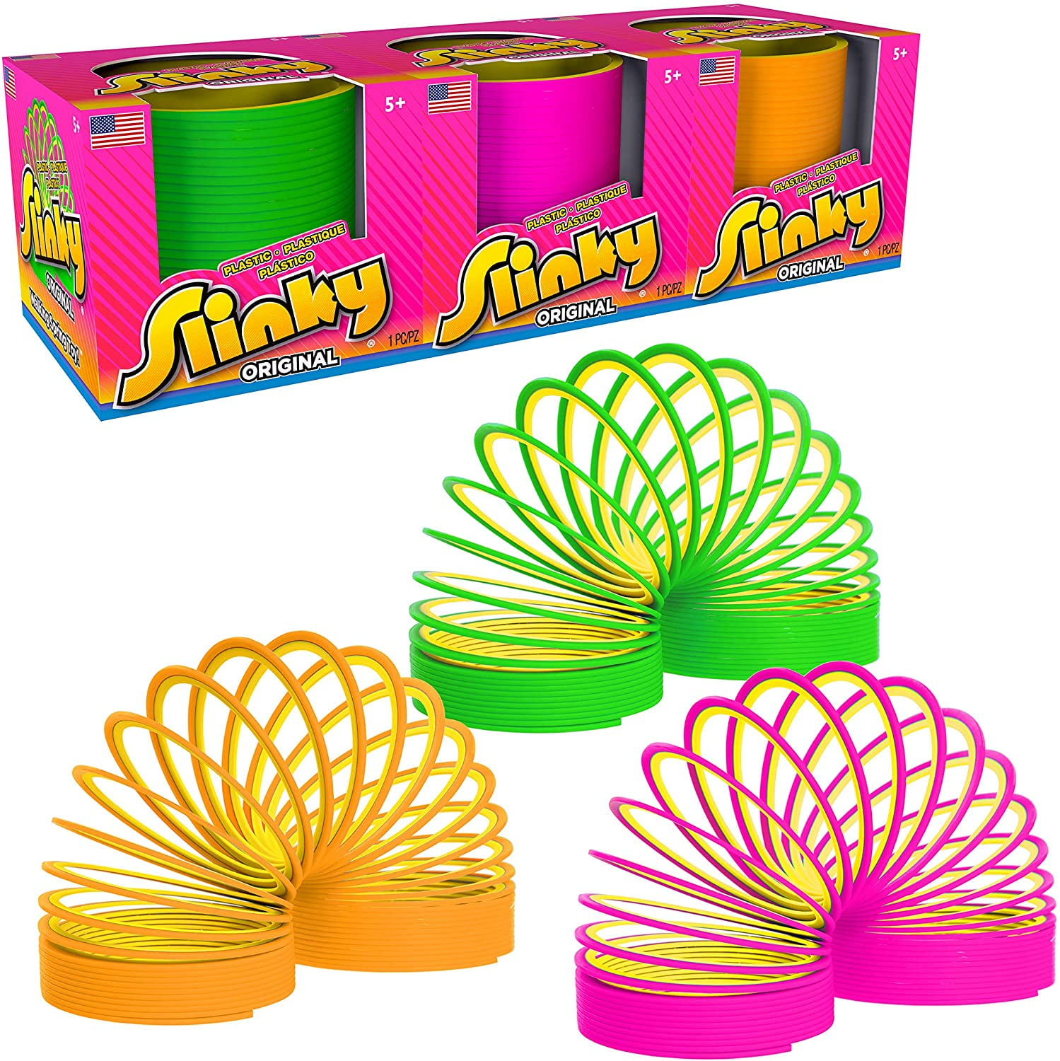 Slinky the Original Walking Spring Toy, Plastic Slinky 3Pack, Multi